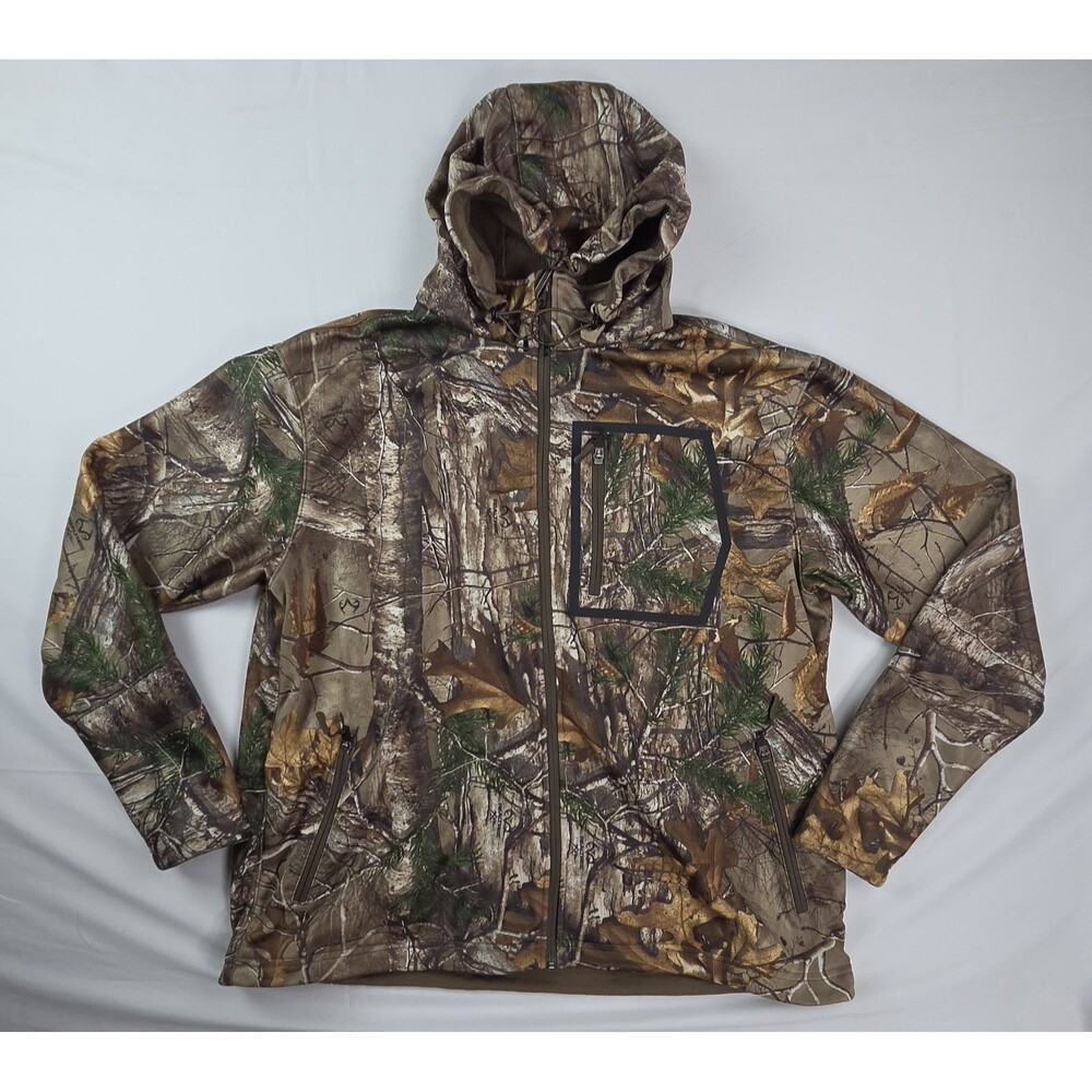 Vtg 90s Woodland Camo Real Tree Xtra Cabelas Jacket Size XL Full Zip Hooded